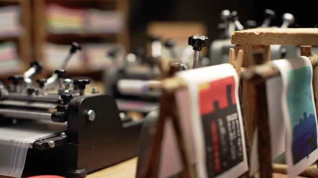 Miniature Printmaking Studio: A Close-Up View of Artistic Creation