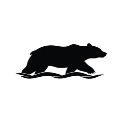 A formidable black bear walks through the water, a powerful and evocative image, bear swimming silhouette vector illustration