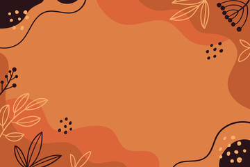 Autumn leaf on horizontal background. Wallpaper of leaf stalk line art and shadows on orange background. Fall seasonal vector illustration.