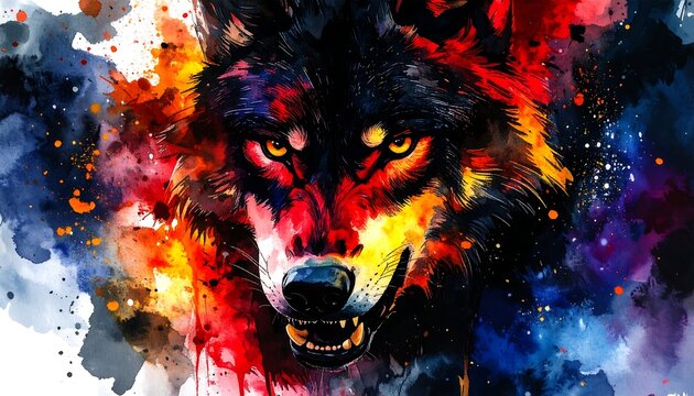 Vibrant wolf portrait with abstract background