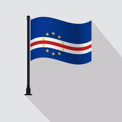 Cape Verde Waving Flag Pole Vector Illustration