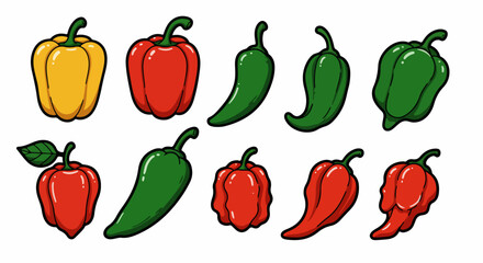 Assorted peppers collection with transparent background