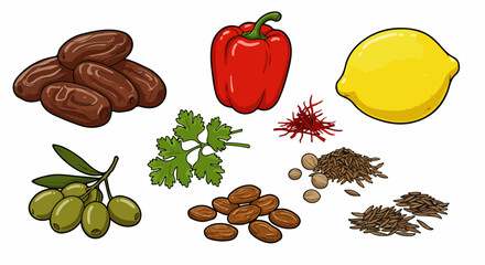 Middle Eastern food ingredients collection with transparent background
