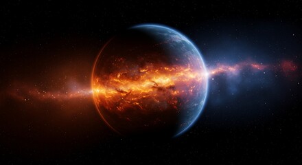 Obraz premium Celestial globe with fiery energy space illustration