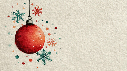 A watercolor design of a Christmas ornament with snowflakes, minimalist and Clean background, free space, Copy Space for Text, Do not contain letters,