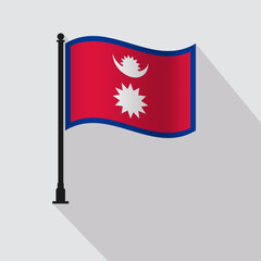 Nepal Waving Flag Pole Vector Illustration