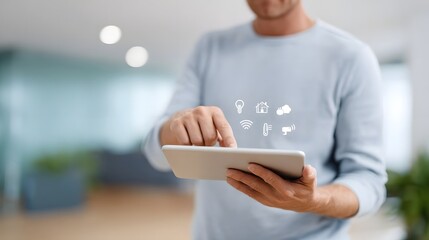 Person using tablet for smart home control