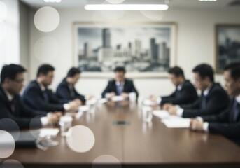 Blurred Corporate Business Meeting with Professionals in a Boardroom.