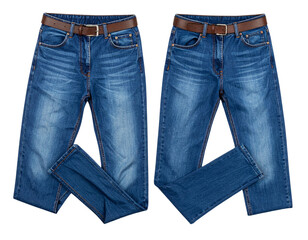 Stylish Blue Denim Trousers Isolated PNG, Fashion Apparel on Transparent Background