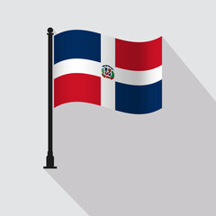 Dominican Republic Waving Flag Pole Vector Illustration