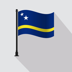 Curacao Waving Flag Pole Vector Illustration