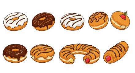 Assorted donuts and pastries with transparent background
