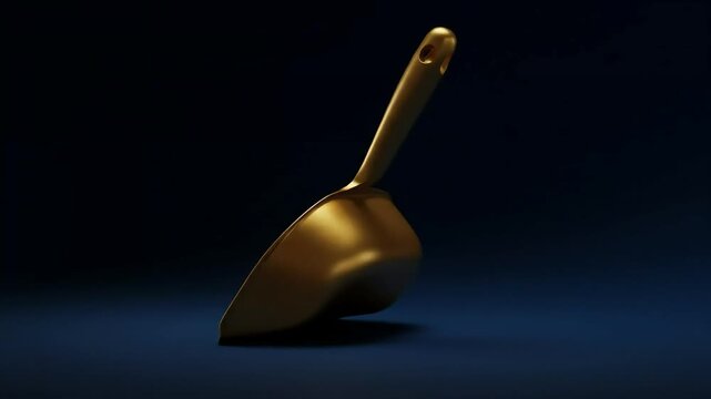 Golden dustpan on dark background
