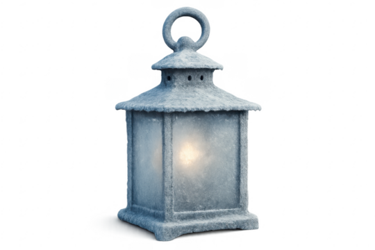 Winter lantern glowing with warm light, transparent background