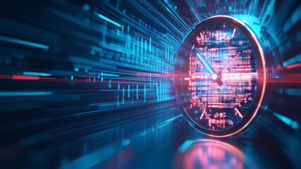 Futuristic time concept, clock with digital circuit pattern and glowing elements, abstract digital - Powered by Adobe