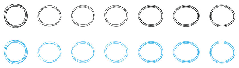 free hand circle sketch, doodle circles, round and oval shapes vector illustration