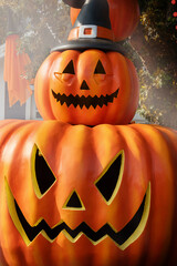 Halloween decorations two pumpkins with faces