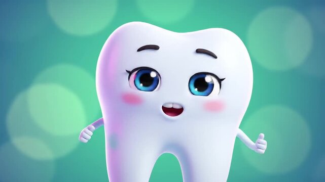 Cartoon Tooth Character with a Happy Face Dental with Healthcare, and and Oral Hygiene Concept.