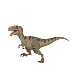 Cartoonish Raptor with Striped Markings and Open Mouth, Ready to Pounce