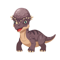 Cartoon Pachycephalosaurus with Spotted Dome and Horned Frill, Standing at an Angle