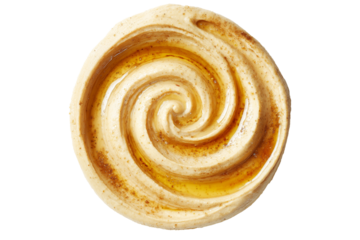 Swirled creamy hummus and tahini dip with lemon and garlic with golden olive oil drizzled on top, isolated on white transparent background. Concept of healthy Mediterranean snack