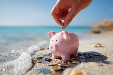 Saving for a sunny future a piggy bank on the beach