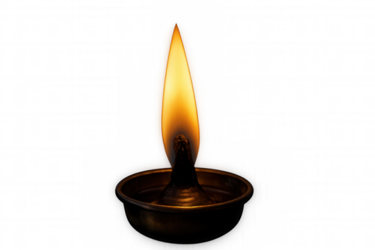 Diya oil lamp producing light, offering traditional spiritual illumination, symbolizing hope and divinity on transparent background