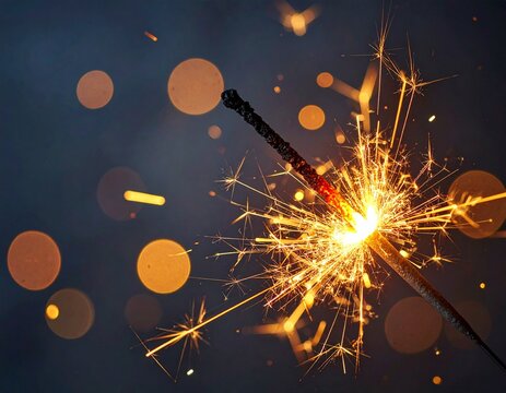 Close up of sparkler sparks flying golden bokeh Diwali festive photo