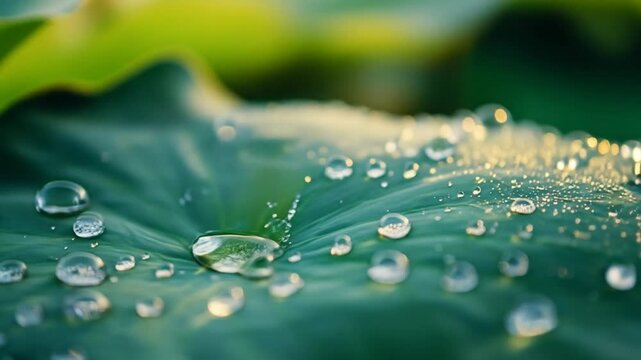 Close up view of water droplets on a green leaf surface