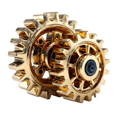 Golden gear mechanism illustration with transparent background