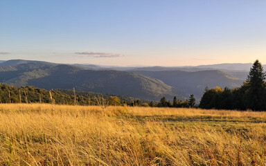Fototapeta premium Sunny day over Beskids in Poland.
