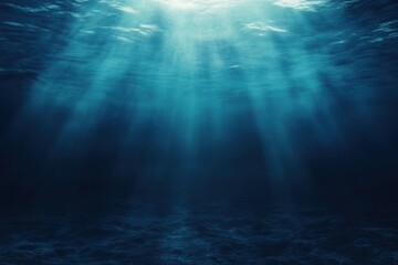 Underwater scene with sunlight beams shining through deep ocean surface great for marine and nature visuals