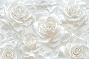 Luxury 3D white rose flowers forming elegant seamless background for wedding or cosmetic designs
