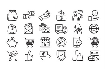 Internet shopping and mobile commerce vector icons for digital marketing use