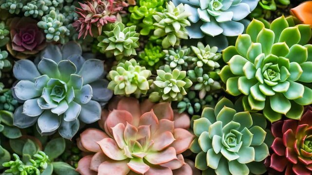 A colorful arrangement of various succulents showcasing vibrant textures.