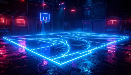 Neon Basketball Court - Futuristic Sports Arena with Glowing Lines.