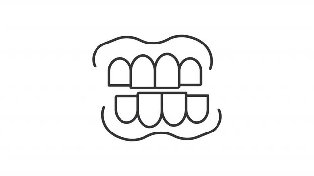 Animated bruxism line icon. Excessive teeth grinding animation. Jaw clenching problem. Oral parafunctional activity. Dental disease. Outline element on white background. HD video with alpha channel