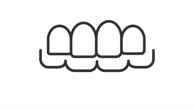 Animated clear plastic dental aligners line icon. Teeth with straightening device animation. Correcting bite issues. Orthodontics. Outline element on white background. HD video with alpha channel