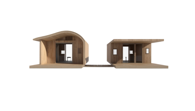  Minimalist modern floating villa for lakeside living, isolated on transparent background - Powered by Adobe