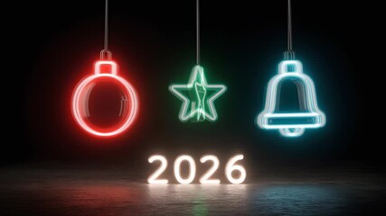 Christmas year 2026 neon light holiday decoration winter ornament celebration new year eve party sign symbol