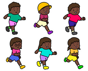 走る黒人の子供たち　６人