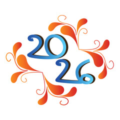 2026 typography floral decorative swirl vector, elegant new year number design, ornamental number art illustration