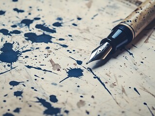 Fototapeta premium Fountain pen ink splatters on textured paper