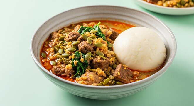 Delicious african fufu recipe with stew and pumpkin seeds