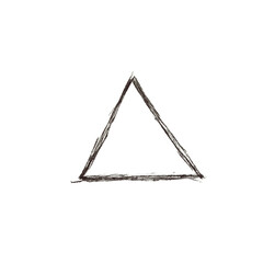 Hand-drawn triangle with shaded interior lines, childlike pencil sketch on transparent background, simple minimal geometric illustration.