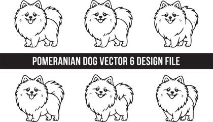 Cute Pomeranian Dog Coloring Page, Adorable Cartoon Puppy Line Art for Kids and Adults, Fully Vector Design