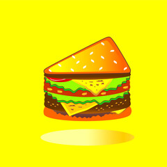 Sandwich illustration background. Sandwich illustration isolated on yellow background. Hand drawn of colorful sandwich vector. Set of sandwich illustration. Fast food vector. Fast food illustration.
