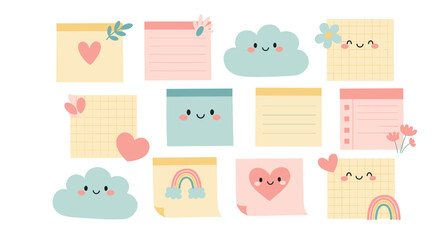 Cute Kawaii Sticky Notes and Clouds Collection.