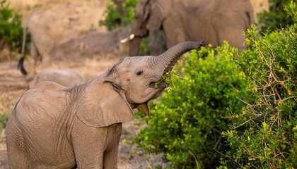 Young elephant eating leaves
