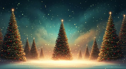 Magical Christmas trees sparkling with festive lights and holiday cheer